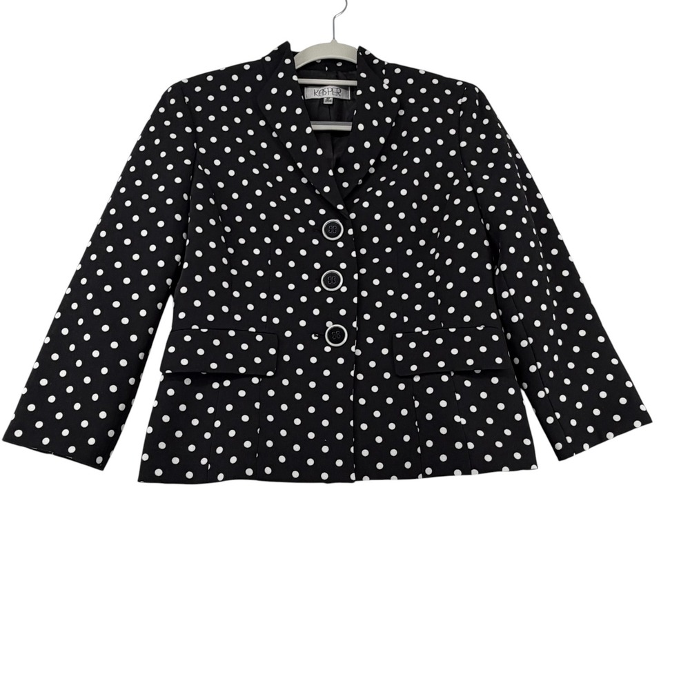 Kasper Polka Dot Blazer Jacket Lined Women 4P Petite Black White Career Preppy
